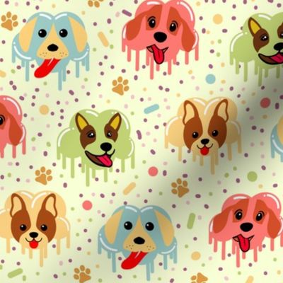 Adorable Paw-Friendly Kawaii Ice Cream Scoop Puppies on Pastel Pistachio- Corgi, Golden Retriever, Beagle, Labrador and Boston Terrier- Regular Scale