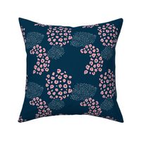 Jungle spots and panther print abstract modern style nursery navy blue white pink girls