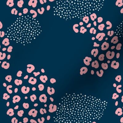 Jungle spots and panther print abstract modern style nursery navy blue white pink girls