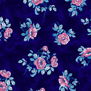 Big Dog-Roses on Dark Blue