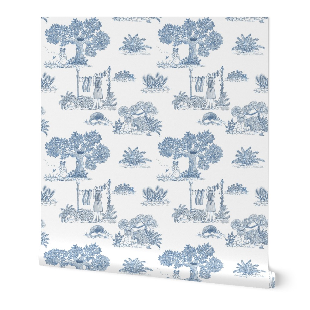 family in countryside toile blu