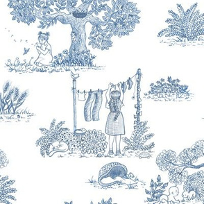 family in countryside toile blu