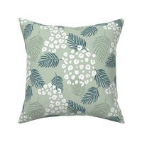 Summer palm leaves and wild cat leopard spots jungle print nursery kids sage green moss forest