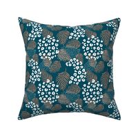 Summer palm leaves and wild cat leopard spots jungle print nursery kids neutral navy blue brown