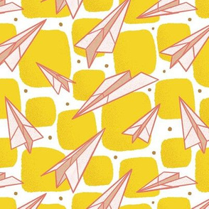 Midcentury Modern Paper Airplanes on Yellow and White - Small