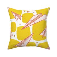 Midcentury Modern Paper Airplanes on Yellow and White - Large