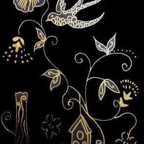 The Spooky English Wild Wood Midnight Walk Toile  - Black - With Gold