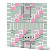 Mint & Pink Robot Cheater Quilt Panel