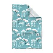 Vintage Toile gazebo garden modern blue turquoise Wallpaper