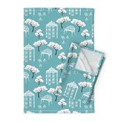 Vintage Toile gazebo garden modern blue turquoise Wallpaper