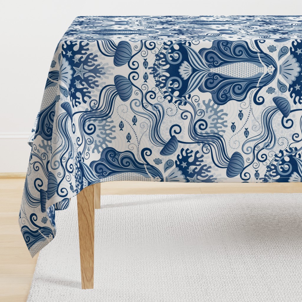 Meditating Mermaid Toile - Mindful Mermaids Damask