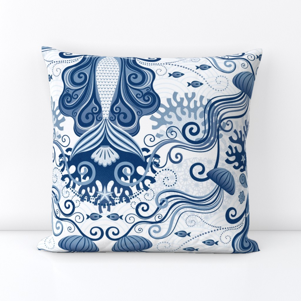 Meditating Mermaid Toile - Mindful Mermaids Damask