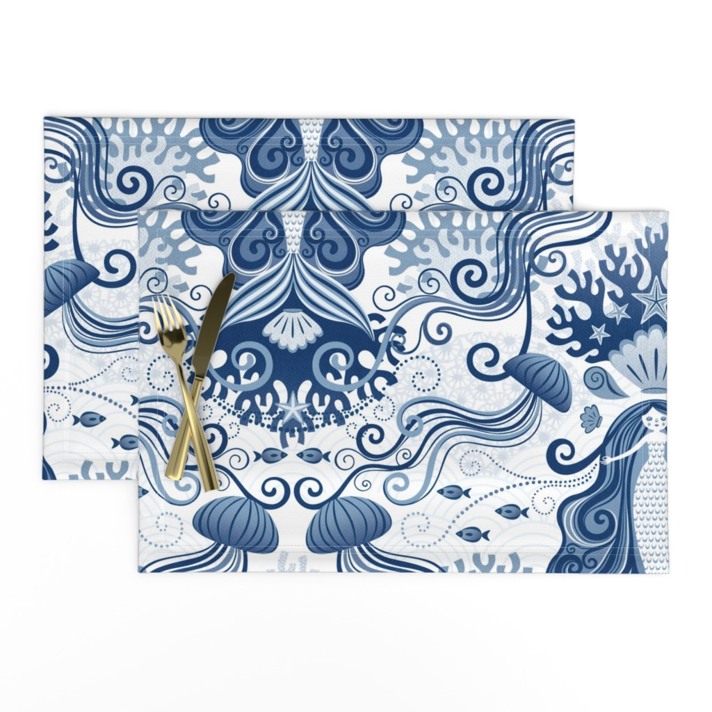 Meditating Mermaid Toile - Mindful Mermaids Damask