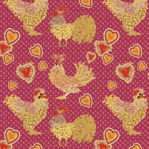 Chicken Noodle with Hearts and Dots on Maroon