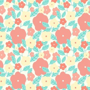 Coral pink and cream floral pattern