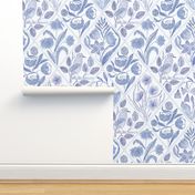 Blue florals and bird Toile de Jouy  735 mm x 900 mm repeat