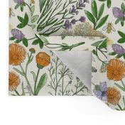 Wildflowers Lavender, chamomile, Calendula, Red Clover, cornflower, Dandelion, elderflower, Rosehip, bee 422mmxH591mm