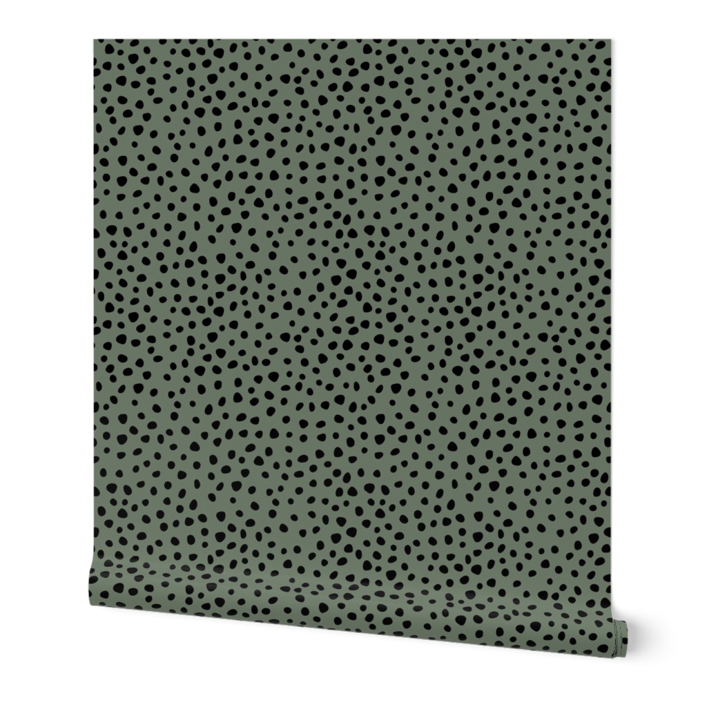 Thick spots and speckles panther animal skin abstract minimal dots in camo army green black