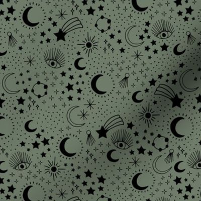 Mystic Universe party sun moon phase and stars sweet dreams camo army green neutral black