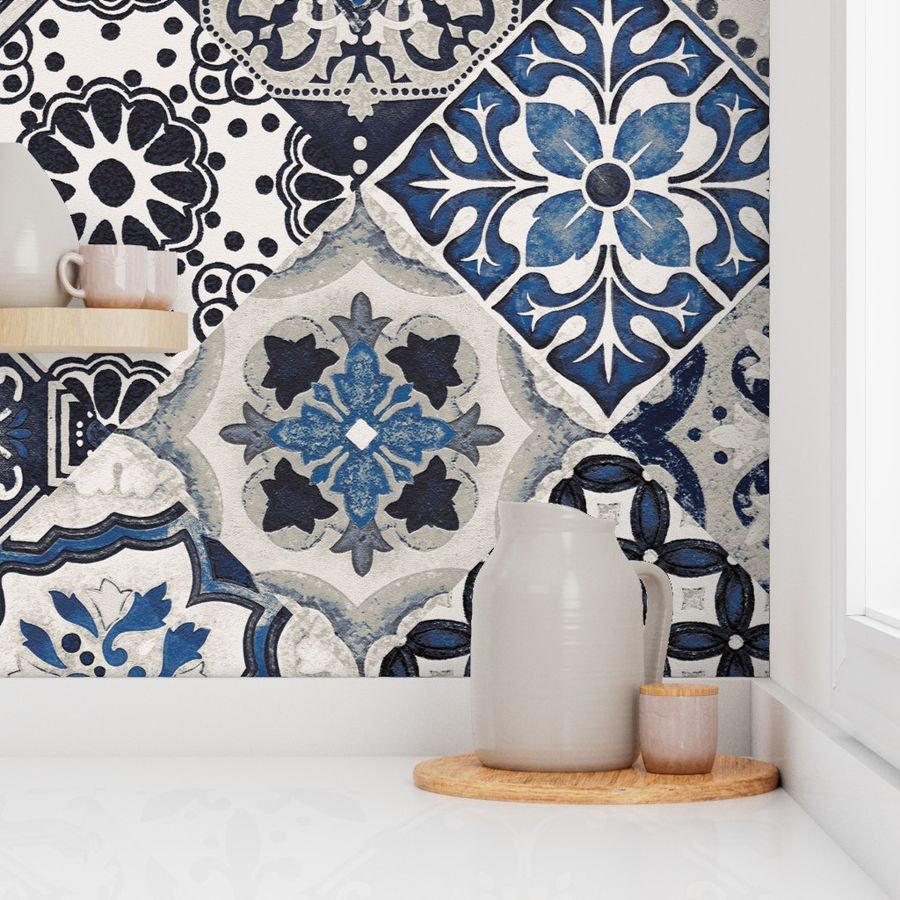 Talavera Tiles L Navy Cobalt Grey