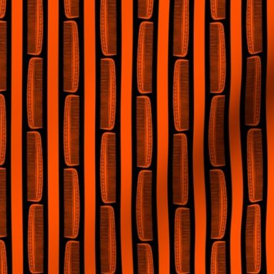 Vintage Combs & Stripes in Black & Hot Orange (Mini Scale)