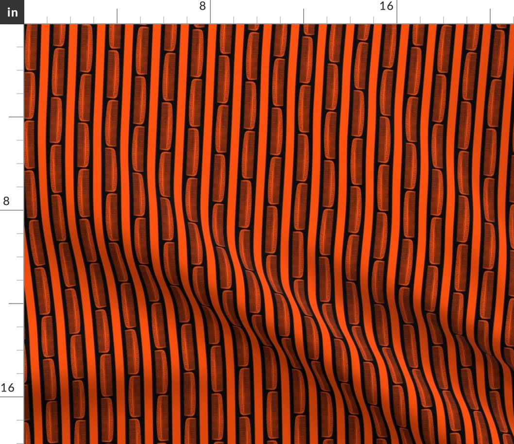 Vintage Combs & Stripes in Black & Hot Orange (Mini Scale)