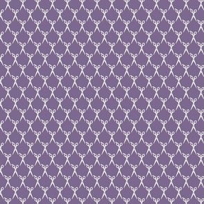 Barbers Shears Salon Scissors Pattern in White with a Mauve Purple Background (Mini Scale)