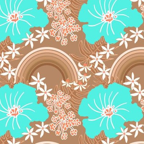 Vintage floral brown & teal