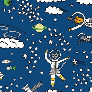 Cute Whimsical Cats In Space Fun Kids Navy