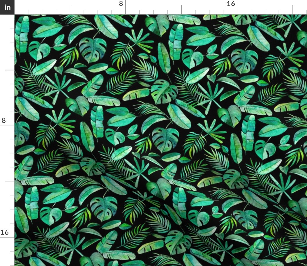 Emerald Tropical Leaf Scatter on Black - small
