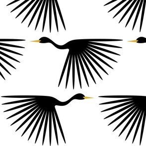 Art Deco Cranes - Black on White 12" Repeat