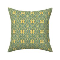 bunny king damask golden yellow on green tiny