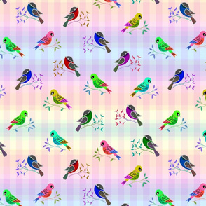 Love Birds #2 - Rainbow gingham, large