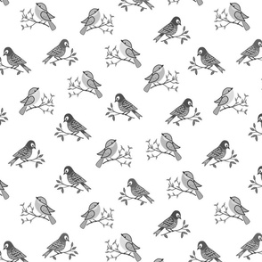 Love Birds - greyscale on white, large
