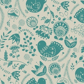 Birdie toile green beige