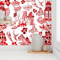 chinoiserie village red