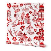 chinoiserie village red