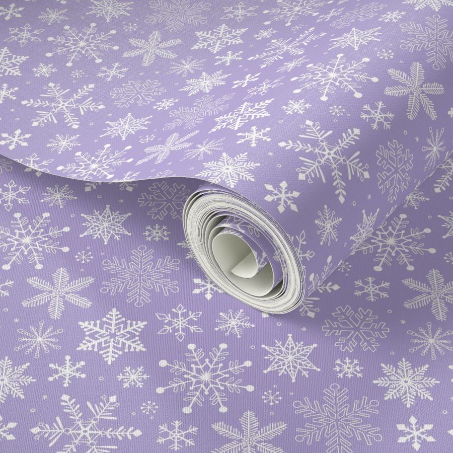 Snowflakes Winter Christmas  on Lavender Purple Smaller 1,5 inch