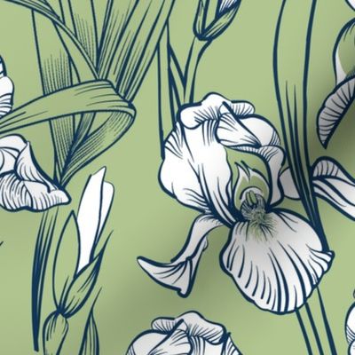Toile Just Iris | Navy+White+Celery Green