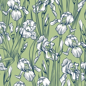 Toile Just Iris | Navy+White+Celery Green