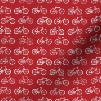 Retro Antique Bicycles in White with Poppy Red Background (Mini Scale)