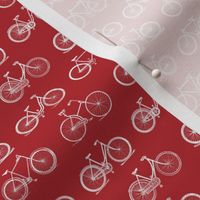 Retro Antique Bicycles in White with Poppy Red Background (Mini Scale)