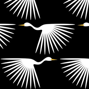 Art Deco Cranes - White on Black 12" Repeat