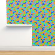 Art Camo with spots in blue, green and orange