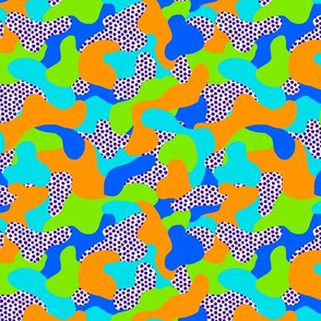 Art Camo with spots in blue, green and orange