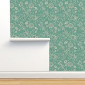 Seafoam Green Ocean Sketched  Under the Sea Creatures Nautical Beach House Simple Illustrated Design