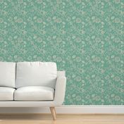 Seafoam Green Ocean Sketched  Under the Sea Creatures Nautical Beach House Simple Illustrated Design