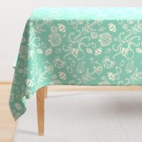 Seafoam Green Ocean Sketched  Under the Sea Creatures Nautical Beach House Simple Illustrated Design