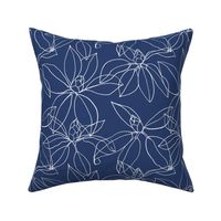 Leaves of the Rhododendron, White line drawing on Navy Blue