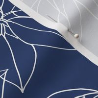 Leaves of the Rhododendron, White line drawing on Navy Blue